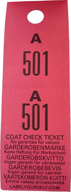 Garderobebilletter 2-delt, RØD (10 rl/pk)